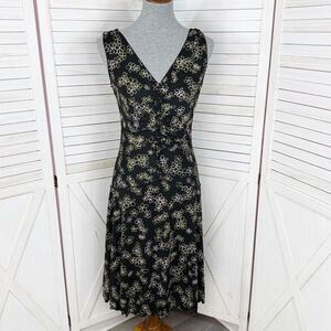Max Studio Floral‎ Ruffle Trim Dress Sleeveless Fit Flare Black Small Y2K